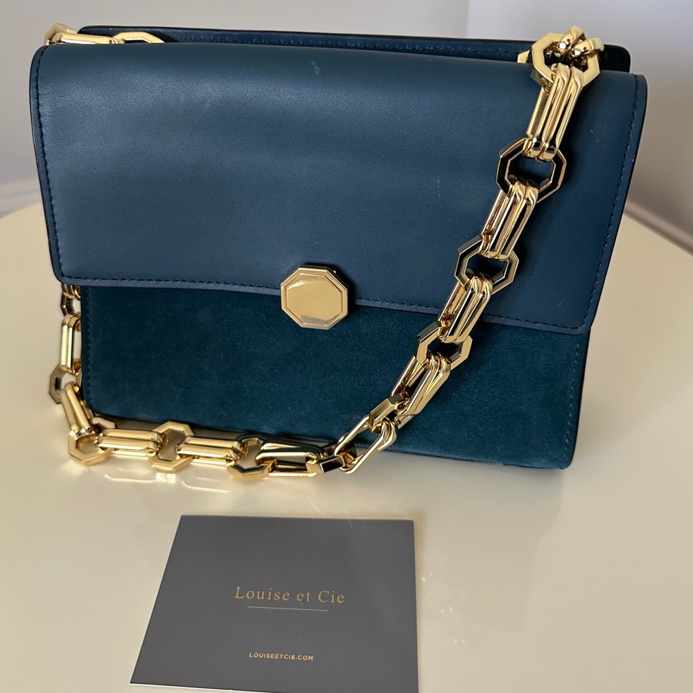 Dark Teal Leather & Suede Shoulder Bag - Louise at Cie